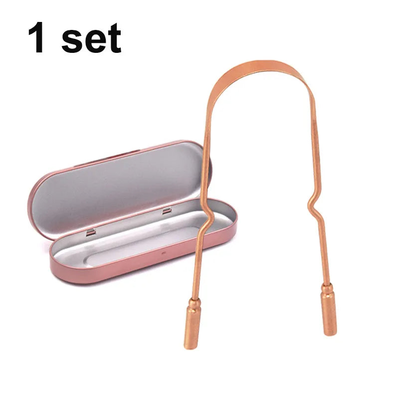 1/3Pcs Pure Copper Tongue Scraper With Metal Box Oral Cleaner Brush Fresh Cleaning Hygiene High Quality Tounge Scraper 3 styles