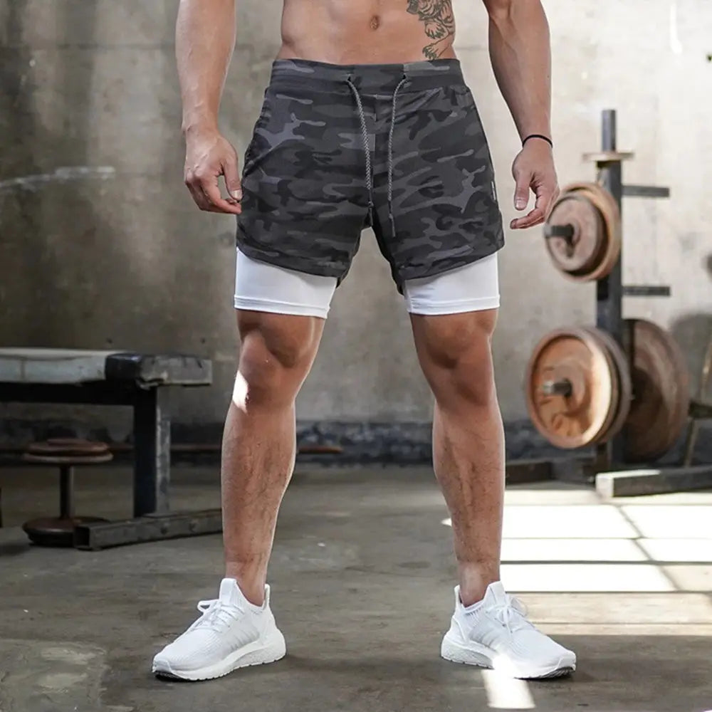 2 in 1 Compression Shorts for Men Gym Workout Running Shorts with Phone Pockets Athletic Quick Dry Activewear Training Jogging