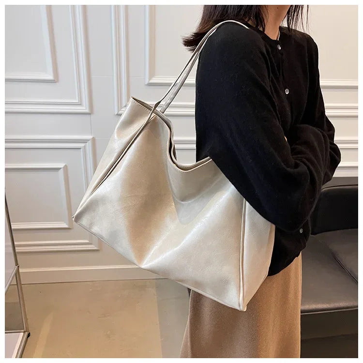 Women Tote Bags Fashion Underarm Pouch Large Capacity Soft Pu Shoulder Bag Retro Crossbody Bag Casual Portable Bucket Bag
