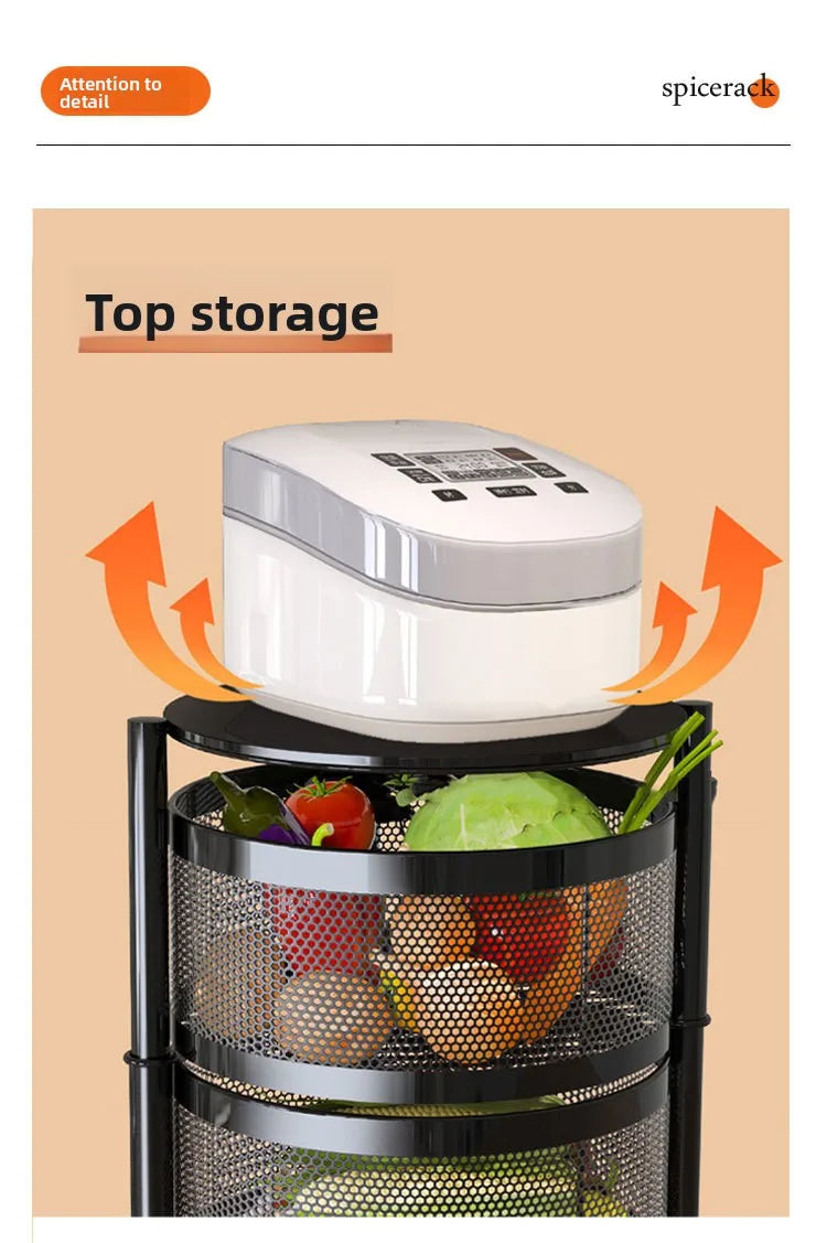 Kitchen Rolling Foldable Portable Storage Multi Tier Round Fruit Vegetable Shelf  Organizer Trolley Cart No Assembly Furniture