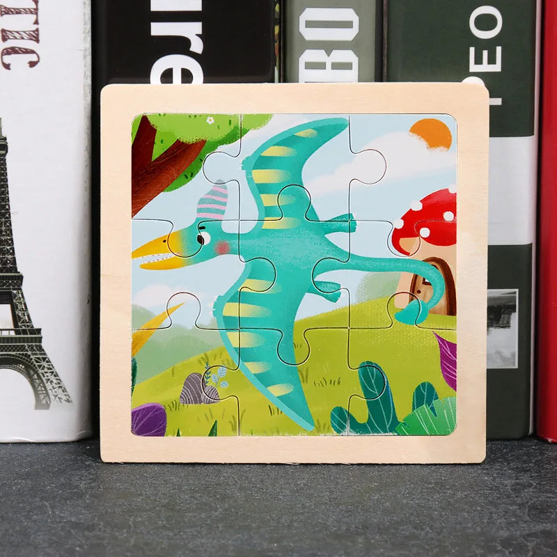 Wooden Toys 11x11cm Jigsaw 3d Puzzle Cartoon Animal Traffic Wooden Puzzle Game Montessori Educational Toys For Children