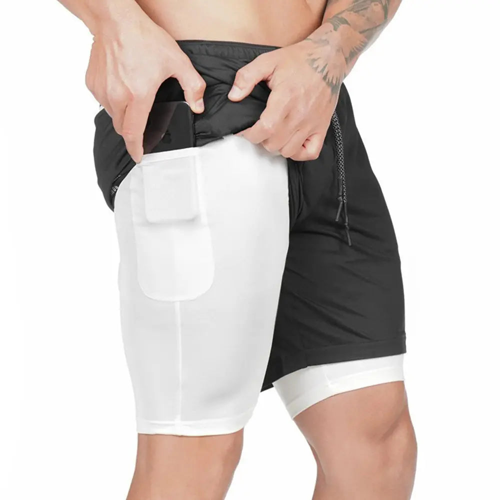 2 in 1 Compression Shorts for Men Gym Workout Running Shorts with Phone Pockets Athletic Quick Dry Activewear Training Jogging