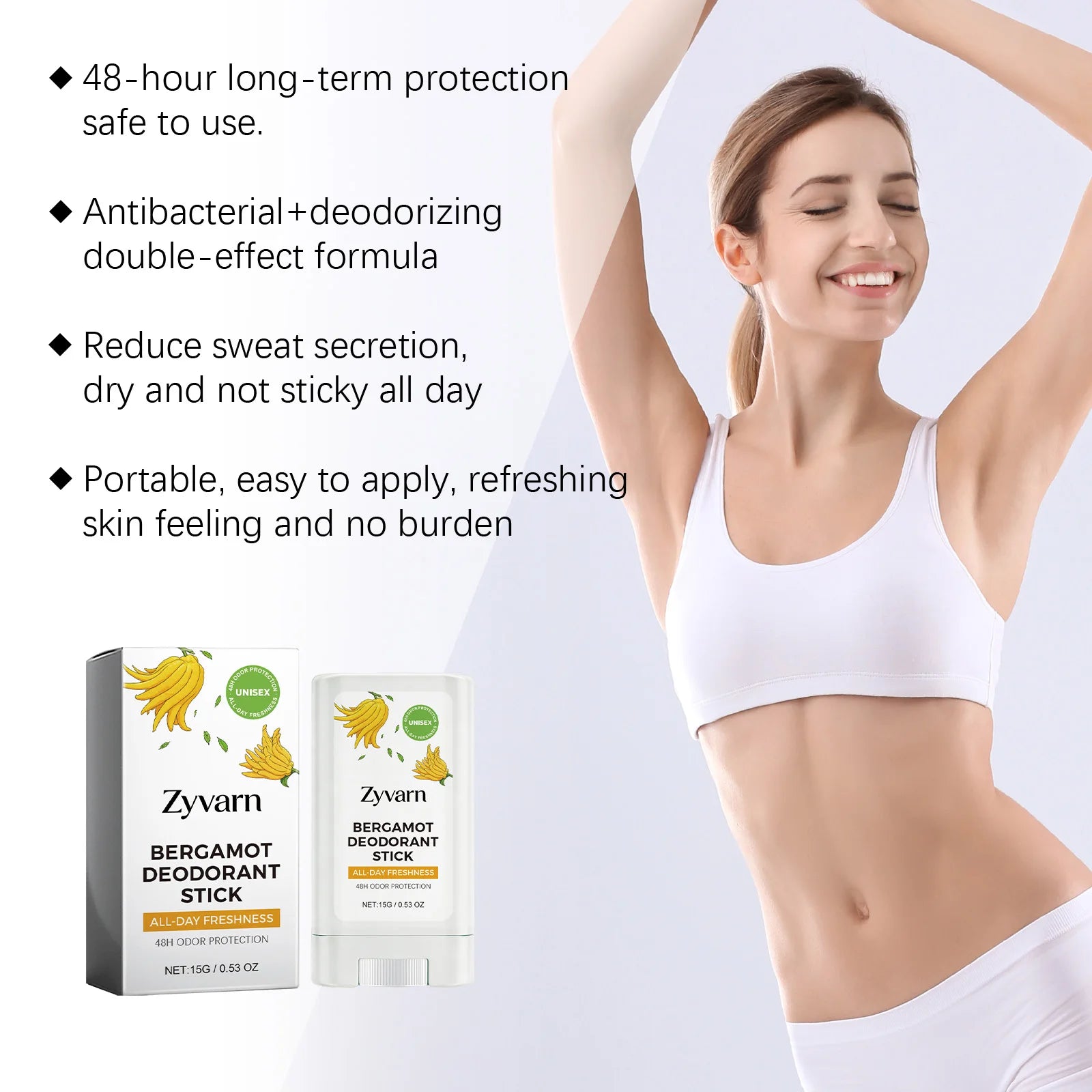 Refreshing Deodorant Balm Stick Natural Bergamot All Day Anti-Odor Easy Apply Pocket Size Portable Underarm Fragrance Balm Stick