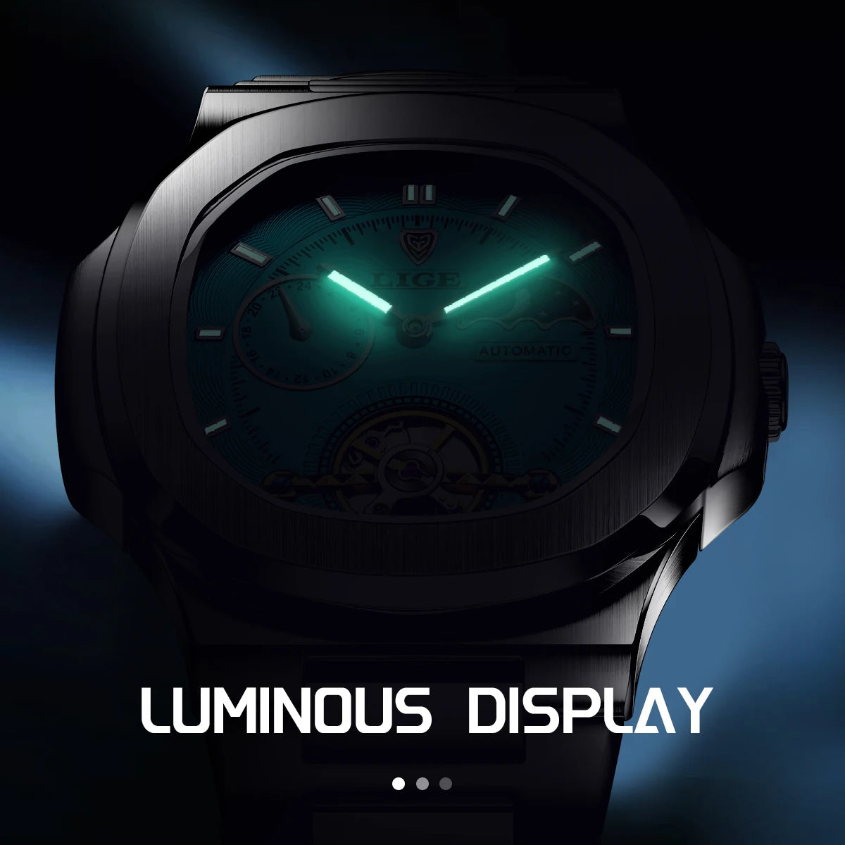 LIGE Dual Seconds Tourbillon Watch 24 Hour Mechanical Watch Men Stainless Steel Authentic Watch Night Glow Waterproof Mens Watch
