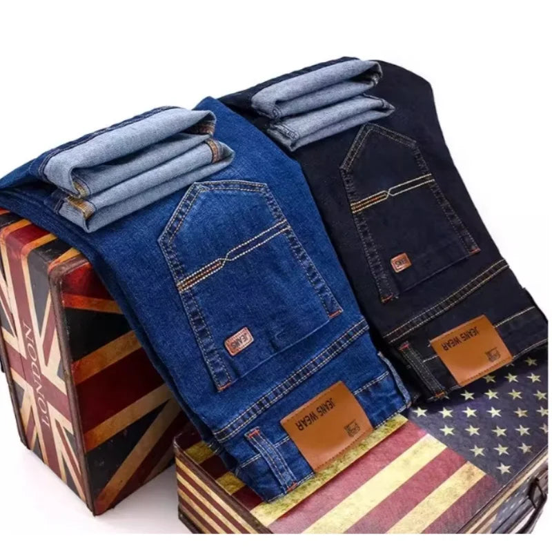 Men's Comfortable Soft Business Casual Denim Trousers Slim Fit Straight Pants Fashion Male Brand Light Luxury Stretch Clothing