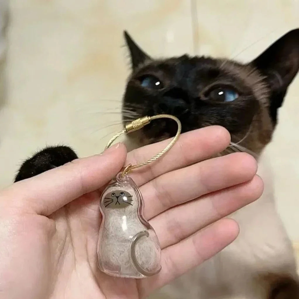 Creative Cat Hair Storage Capsule Transparent Cute Cat/Dog Charm Resin Pendant With Key Ring for Pet Lover DIY Memorial Keychain