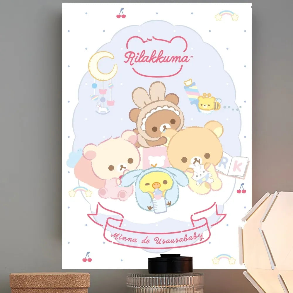 AZNM Rilakkuma Chairoikoguma Cute Bear Canvas Wall Print Unframed Pastel Kawaii Nursery Decor Poster