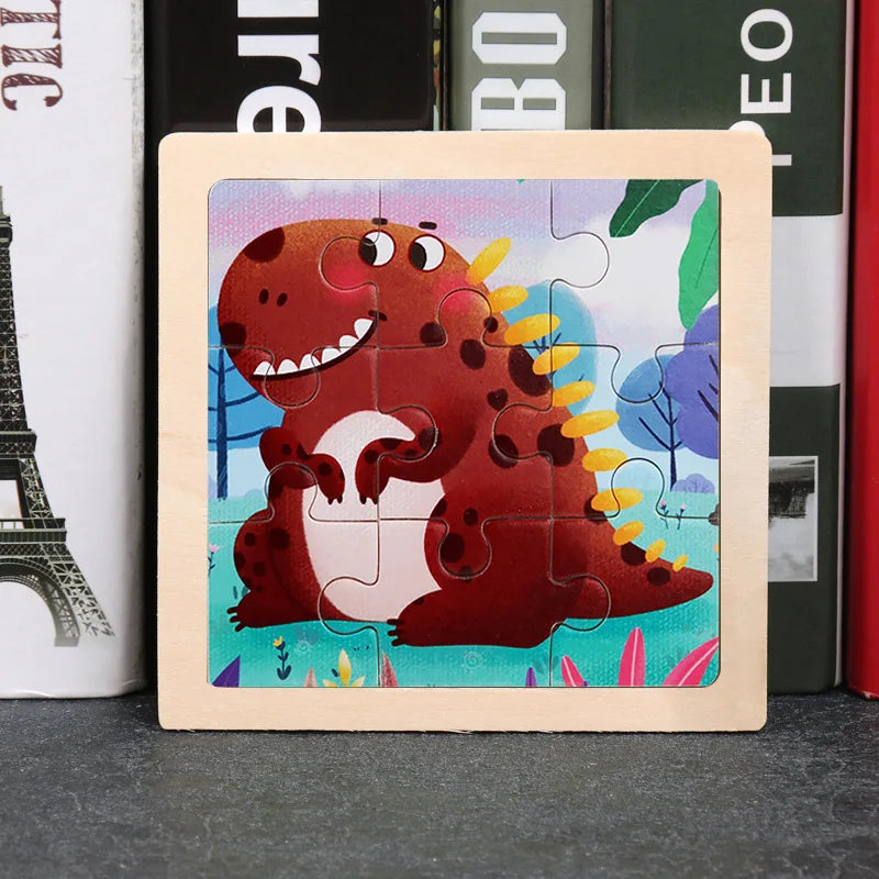 Wooden Toys 11x11cm Jigsaw 3d Puzzle Cartoon Animal Traffic Wooden Puzzle Game Montessori Educational Toys For Children