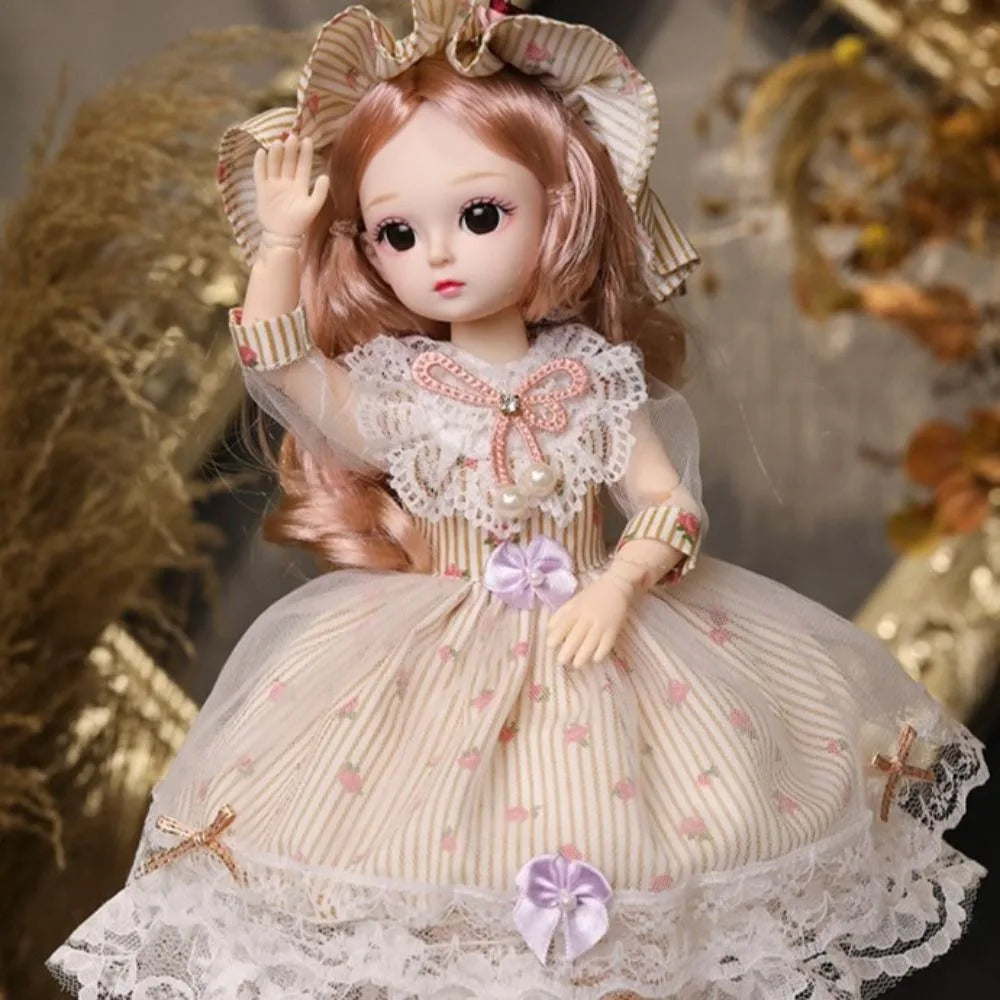Plastic 30CM Movable Joint Doll Cute Princess Toy Safety Girl Dress Up Toys 3D Makeup Doll With Music Children