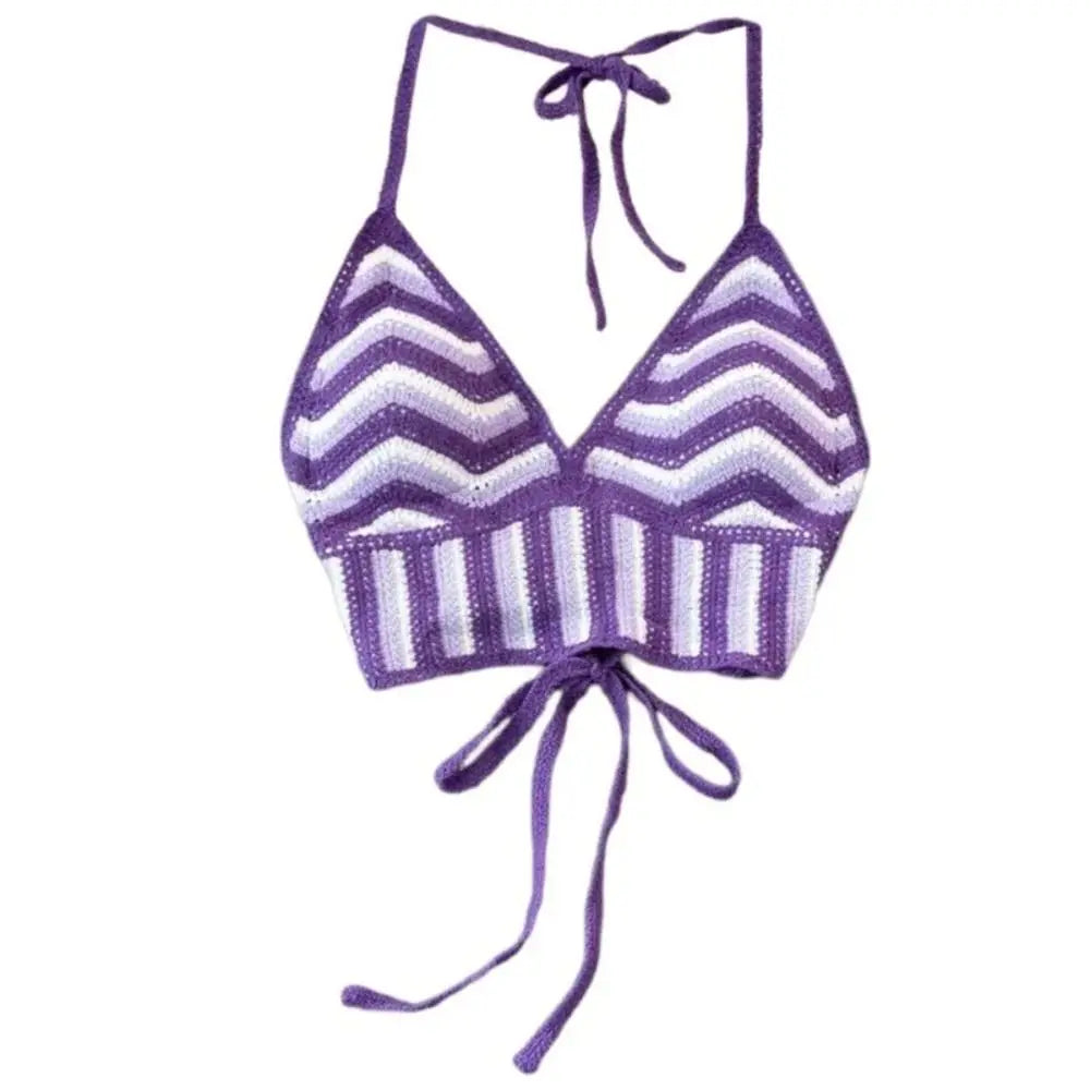 Fashion Knitted Bohemian Crochet Top Hollow Out Backless Ethnic Style Sexy Halter Top Swimwear Top Women