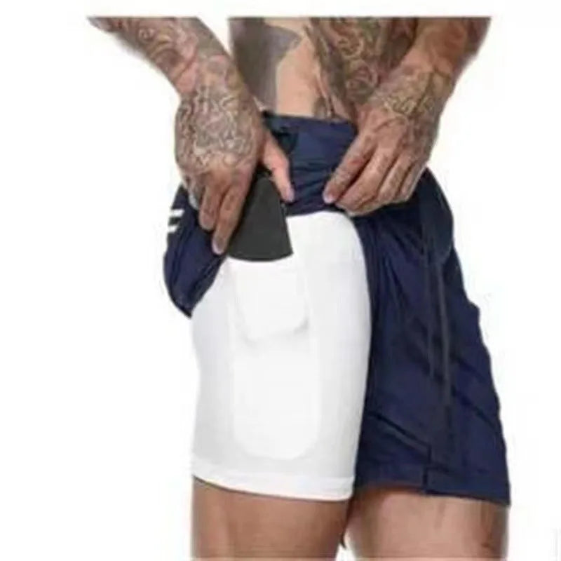 2 in 1 Compression Shorts for Men Gym Workout Running Shorts with Phone Pockets Athletic Quick Dry Activewear Training Jogging
