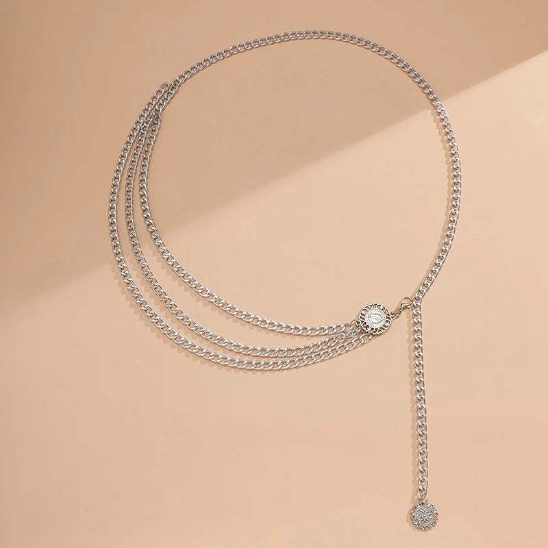 New Fashion Multi-layer Chain Belt For Women Fashion Gold Silver Color Metal High Waist Body Chain Dress Lady Tassel Belt