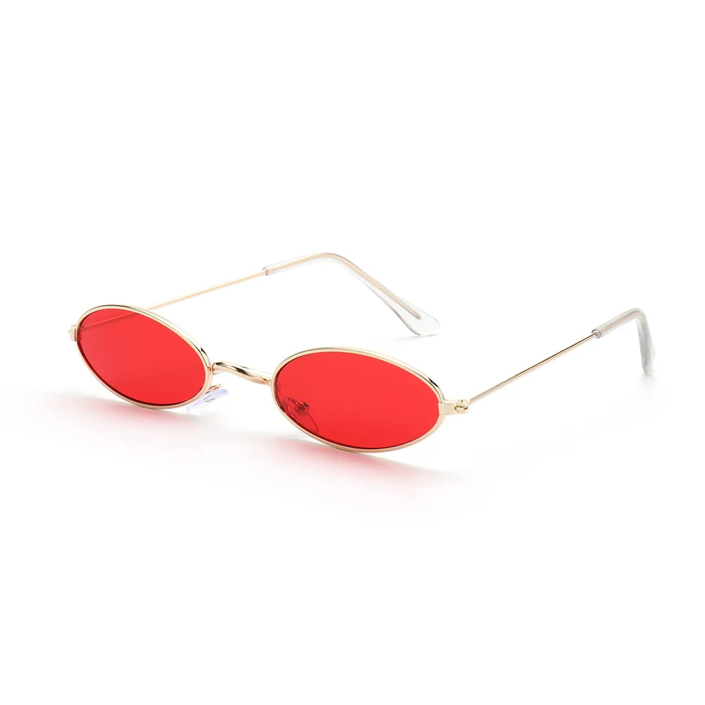 Retro Fashion Designer Sunglasses for Women Men Vintage Small Oval Shades Black Red Metal Sun Glasses Trendy Streetwear Eyewear