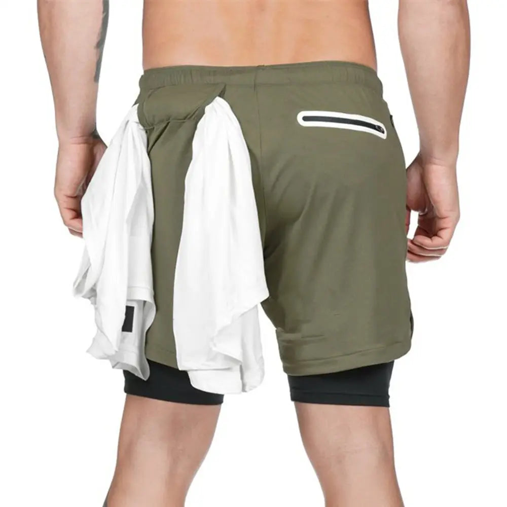 2 in 1 Compression Shorts for Men Gym Workout Running Shorts with Phone Pockets Athletic Quick Dry Activewear Training Jogging