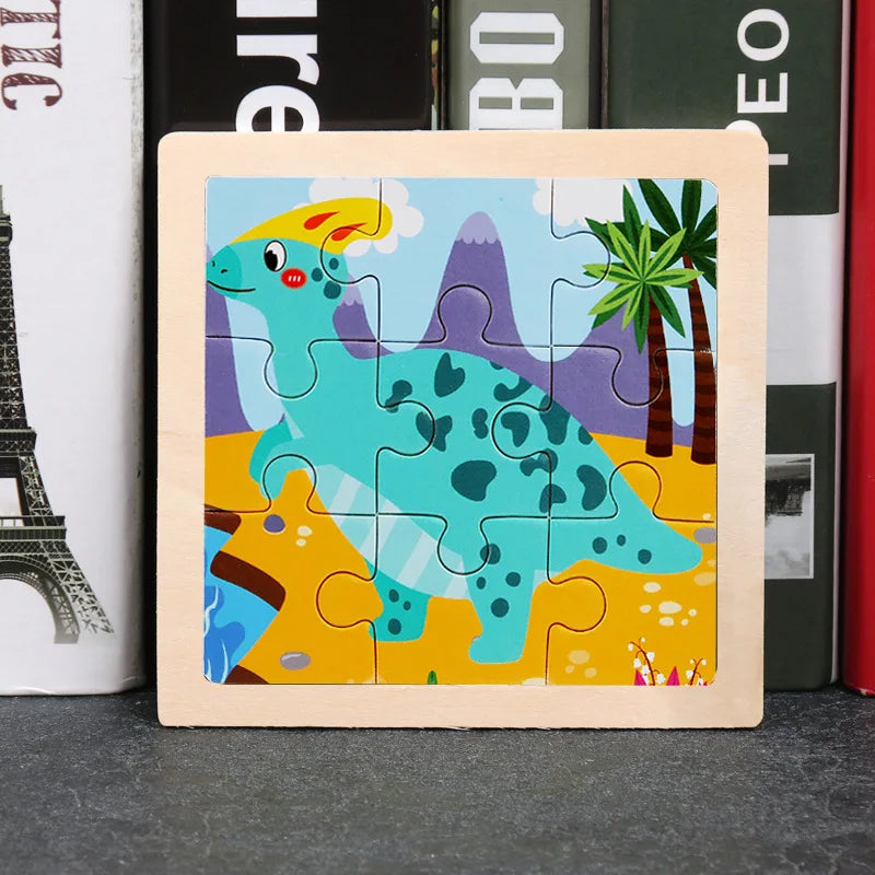 Wooden Toys 11x11cm Jigsaw 3d Puzzle Cartoon Animal Traffic Wooden Puzzle Game Montessori Educational Toys For Children