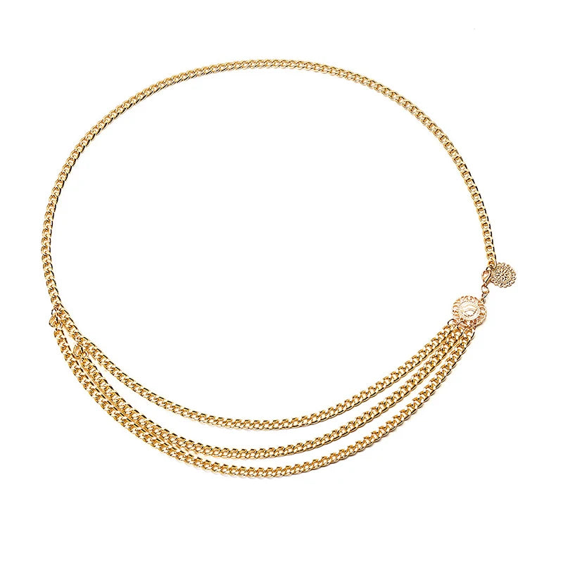 New Fashion Multi-layer Chain Belt For Women Fashion Gold Silver Color Metal High Waist Body Chain Dress Lady Tassel Belt