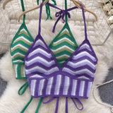 Fashion Knitted Bohemian Crochet Top Hollow Out Backless Ethnic Style Sexy Halter Top Swimwear Top Women