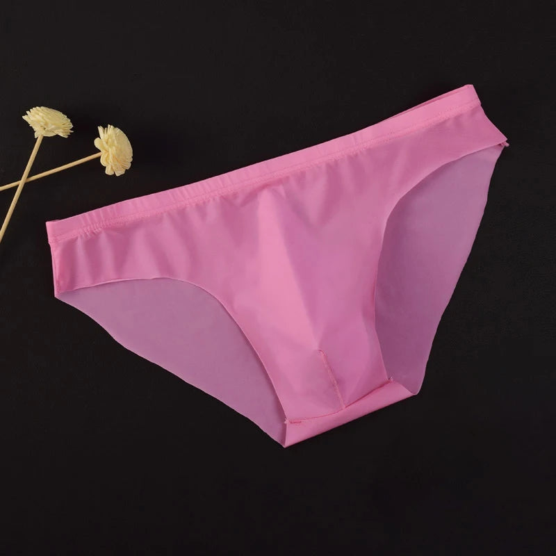 Men's Seamless Thong See-Through Underwear Ultra-Thin Low-Rise Sexy Solid Color Briefs Skin Friendly Soft Elastic Underpants