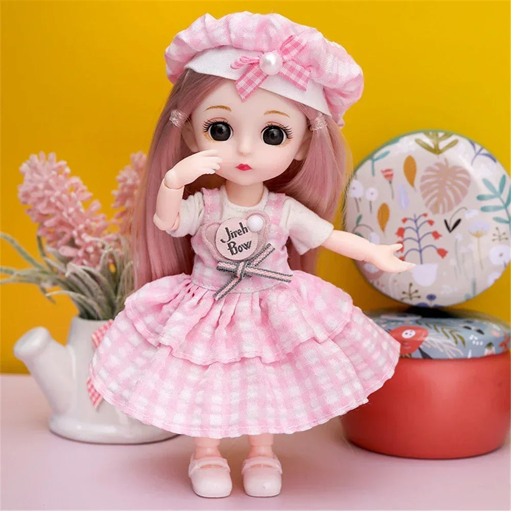 16cm 1/12 Cute Princess Doll 13 Joints BJD DIY Doll Toys with Clothes Shoes Movable Sweet Face Child Girl Birthday Gift for Kids