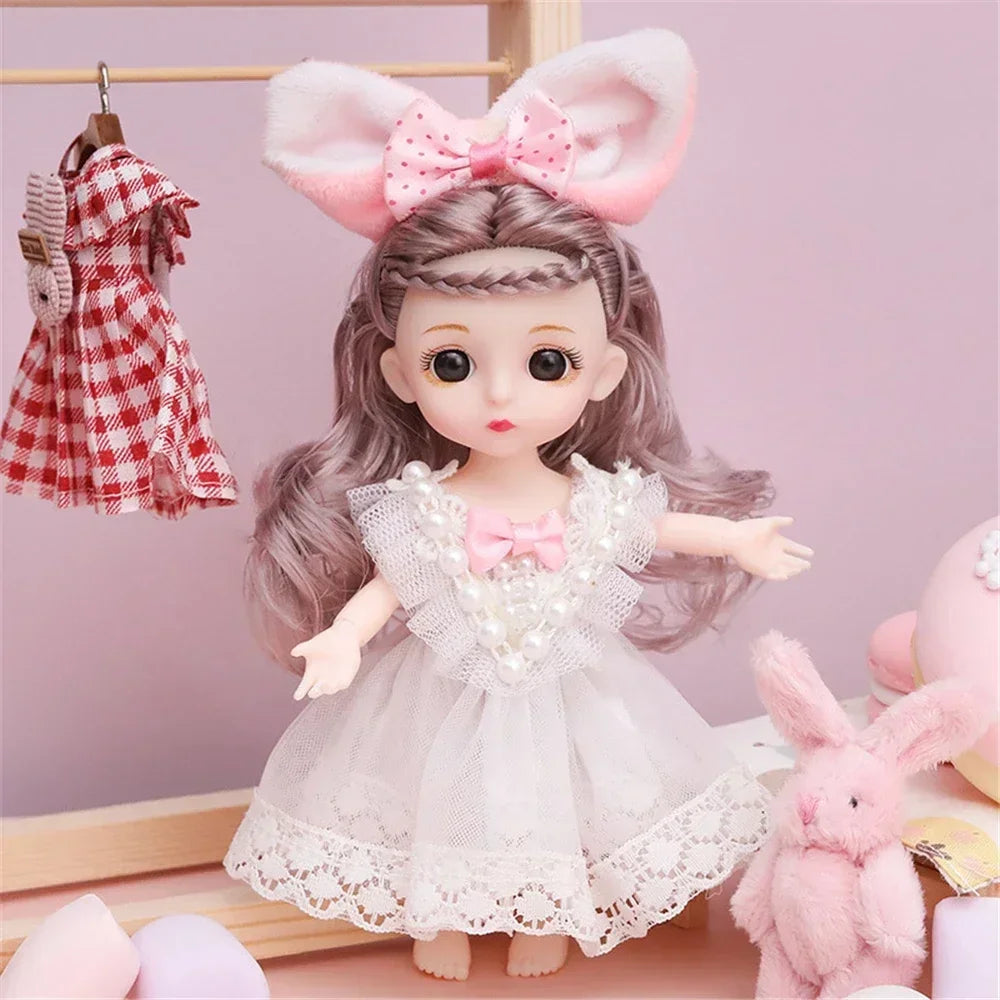16cm 1/12 Cute Princess Doll 13 Joints BJD DIY Doll Toys with Clothes Shoes Movable Sweet Face Child Girl Birthday Gift for Kids