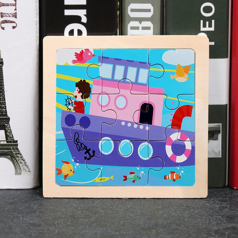 Wooden Toys 11x11cm Jigsaw 3d Puzzle Cartoon Animal Traffic Wooden Puzzle Game Montessori Educational Toys For Children