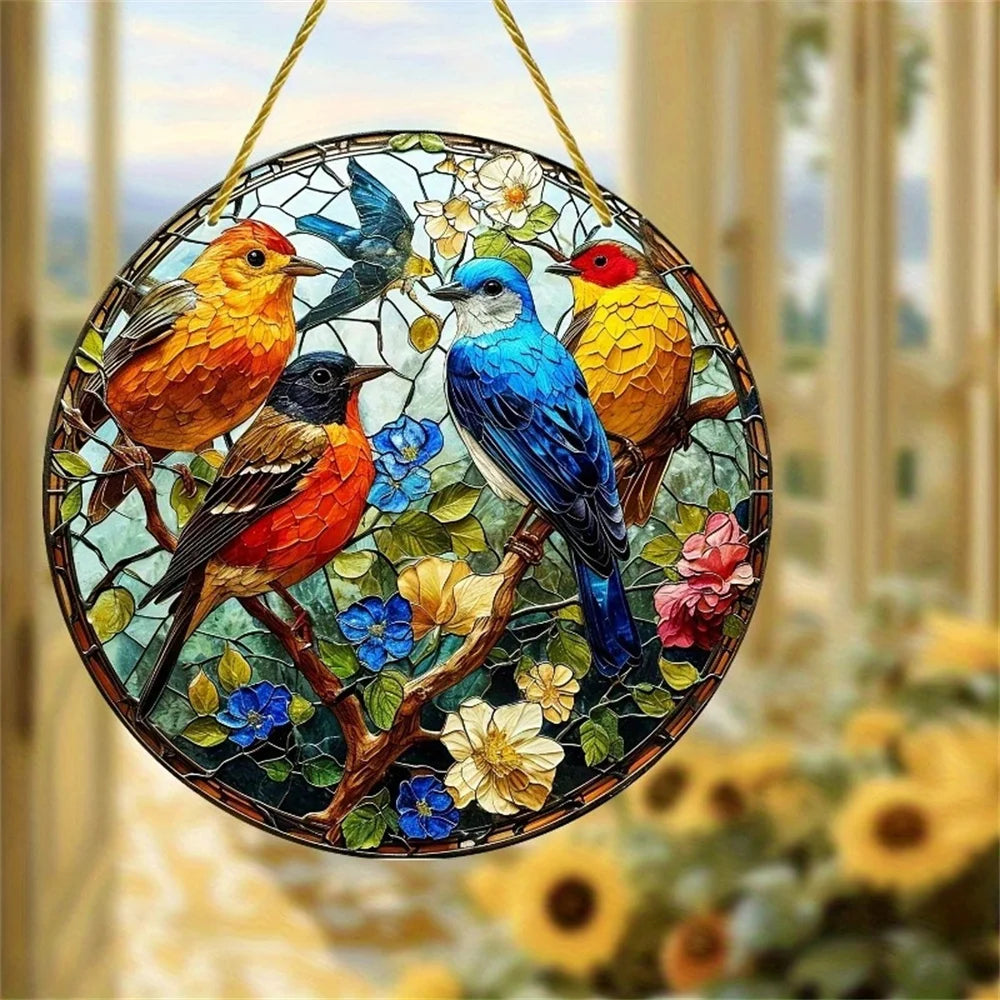 2D Acrylic Flat Printing Birds Flowers Animal Pendant Home Tree Window Hanging Decor Gift Car Backpack Pet Wind Chime Ornament
