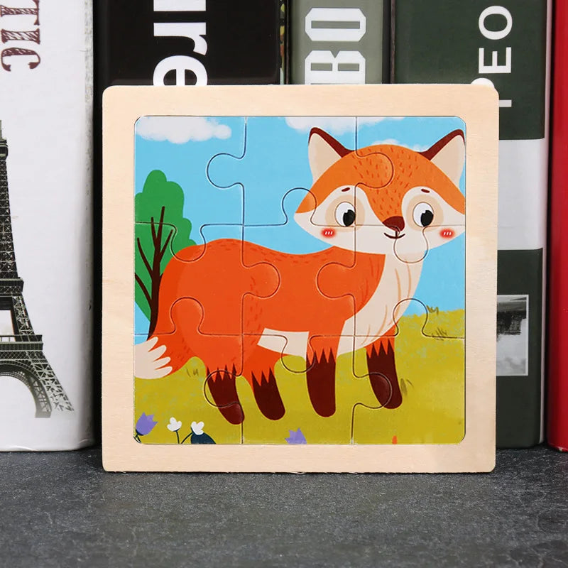 Wooden Toys 11x11cm Jigsaw 3d Puzzle Cartoon Animal Traffic Wooden Puzzle Game Montessori Educational Toys For Children
