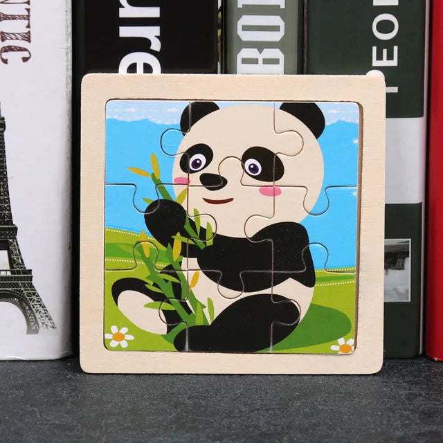 Wooden Toys 11x11cm Jigsaw 3d Puzzle Cartoon Animal Traffic Wooden Puzzle Game Montessori Educational Toys For Children