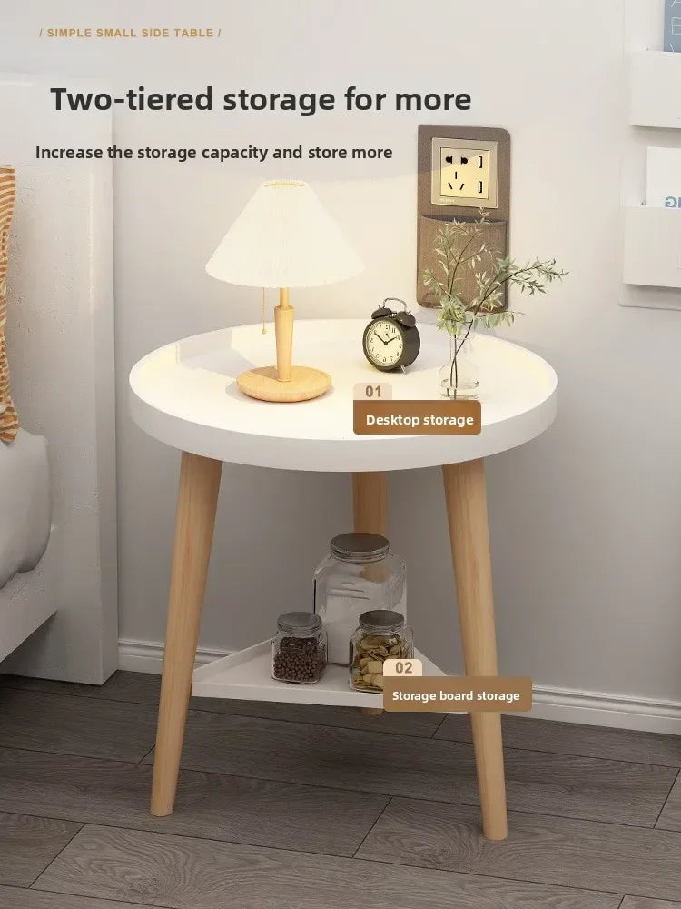 Small round table small apartment bedside table bedroom coffee table rack