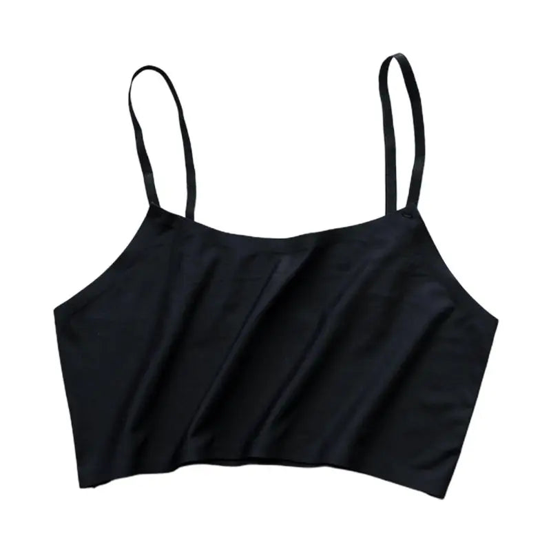 Women Girls Summer Ice Silk Crop Top Spaghetti Strap Seamless Bralette Solid Color Wire Free No Padded Basic Stretch Camisole