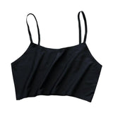 Women Girls Summer Ice Silk Crop Top Spaghetti Strap Seamless Bralette Solid Color Wire Free No Padded Basic Stretch Camisole
