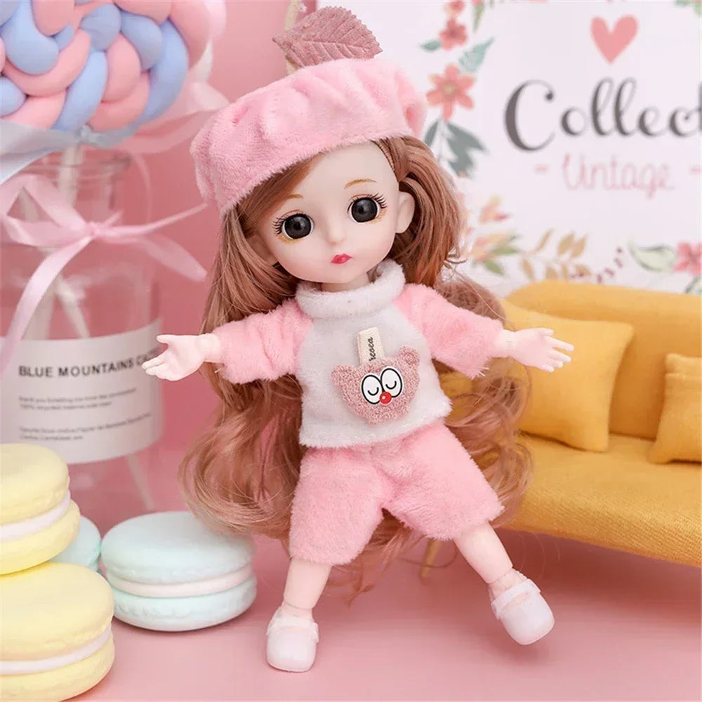 16cm 1/12 Cute Princess Doll 13 Joints BJD DIY Doll Toys with Clothes Shoes Movable Sweet Face Child Girl Birthday Gift for Kids