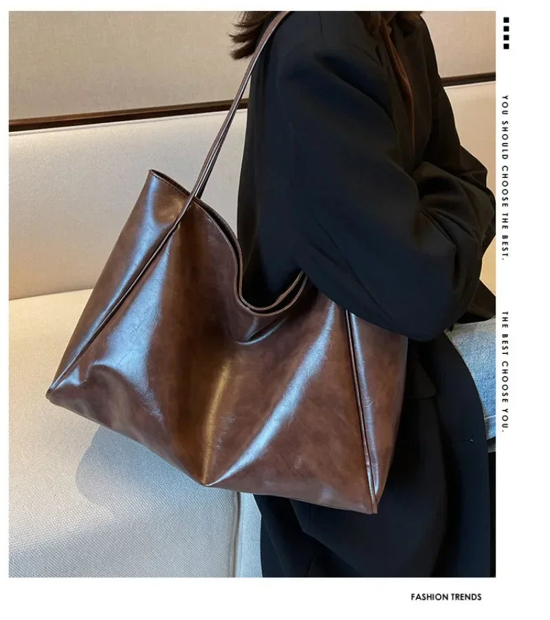 Women Tote Bags Fashion Underarm Pouch Large Capacity Soft Pu Shoulder Bag Retro Crossbody Bag Casual Portable Bucket Bag