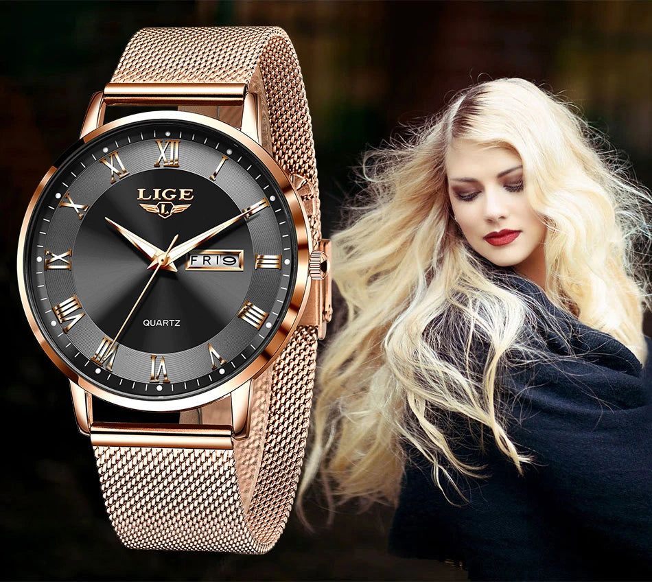 LIGE New Creative Ladies Watches Fashion Waterproof Quartz Watch For Women Casual Sport Bracelet Watch Female Relogio Feminino