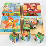3D cube Wooden puzzle children's nine pieces six-sided wooden block tray children's Montessori learning educational puzzle toys