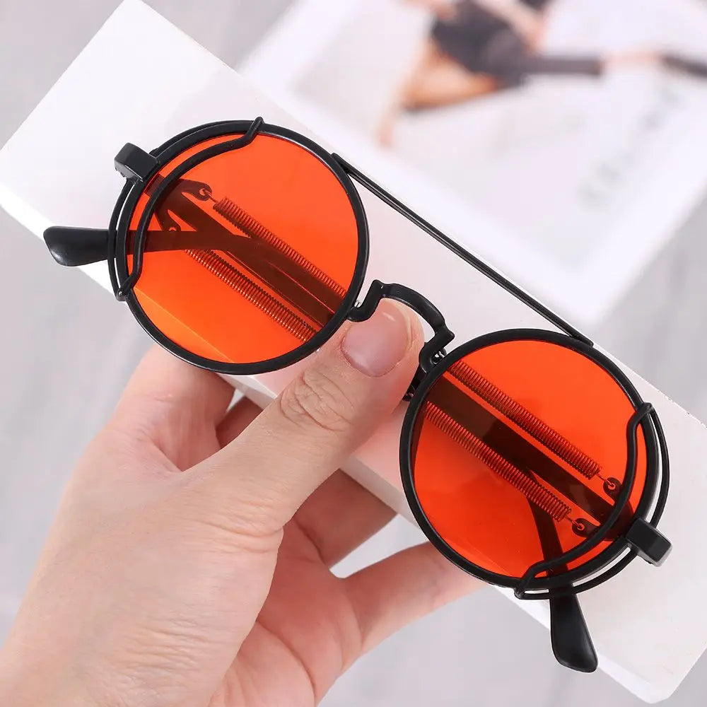 Fashion UV400 Protection Double Spring Temples Round Sunglasses Men's Eyewear Steampunk Sunglasses Sun Glasses