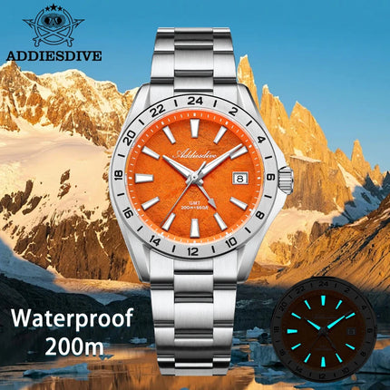 ADDIESDIVE Swiss GMT Quartz Watch – Sapphire Crystal & Dual Time Zone