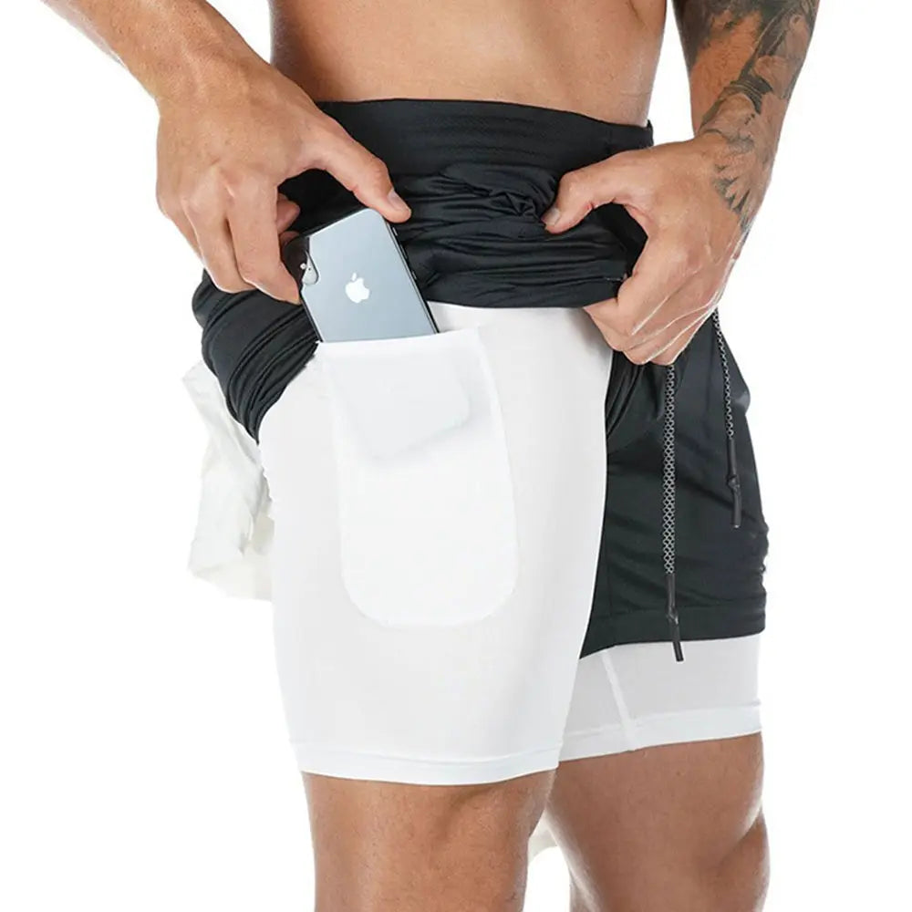 2 in 1 Compression Shorts for Men Gym Workout Running Shorts with Phone Pockets Athletic Quick Dry Activewear Training Jogging