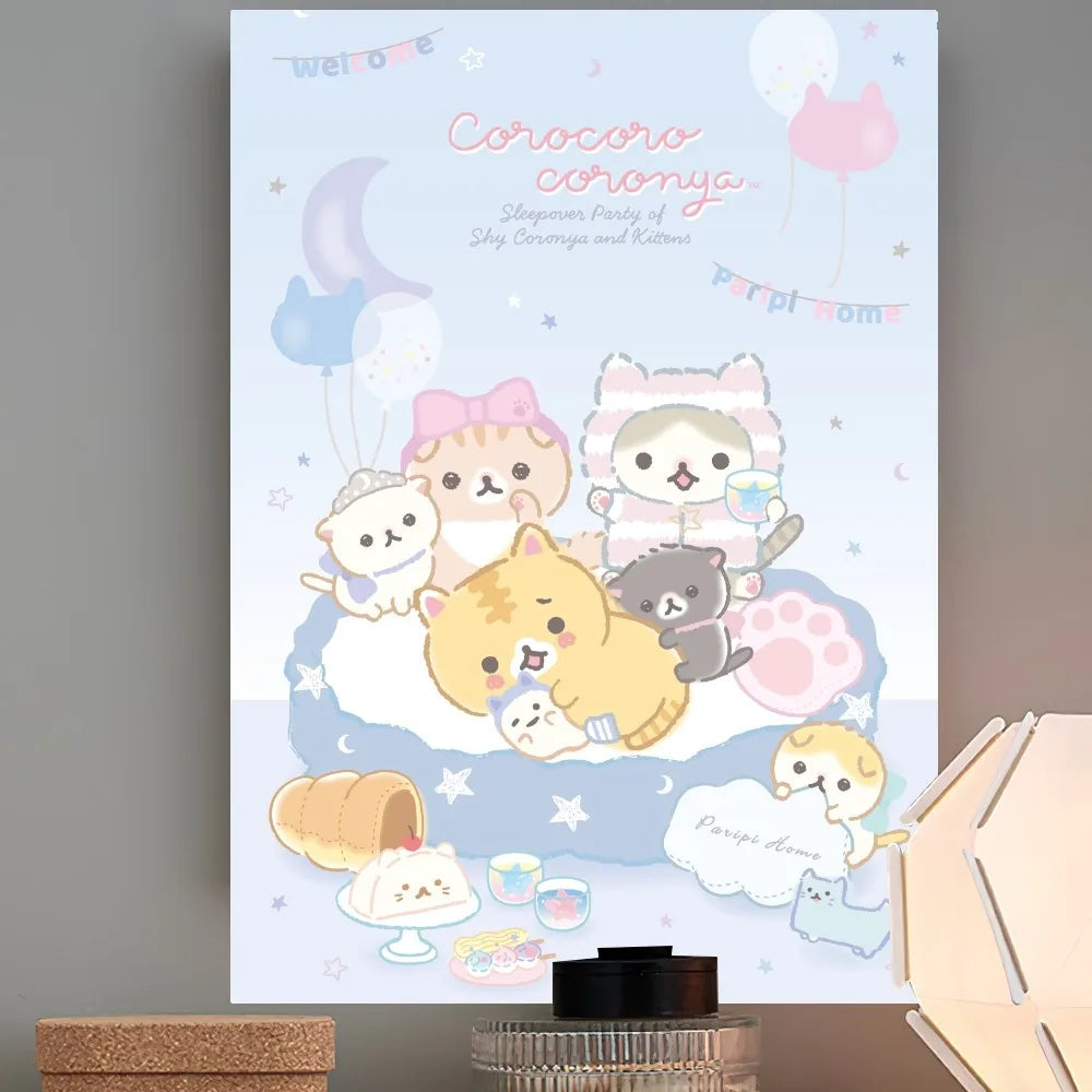 AZNM Rilakkuma Chairoikoguma Cute Bear Canvas Wall Print Unframed Pastel Kawaii Nursery Decor Poster