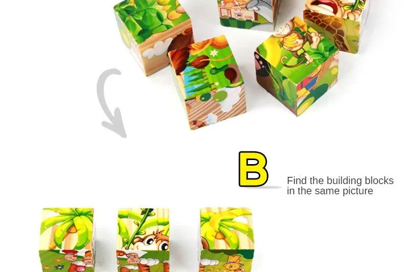 3D cube Wooden puzzle children's nine pieces six-sided wooden block tray children's Montessori learning educational puzzle toys