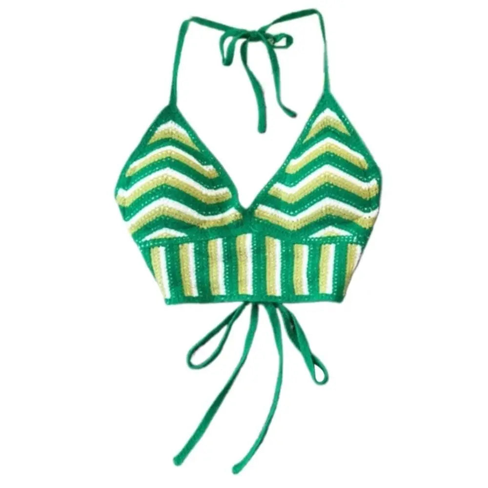 Fashion Knitted Bohemian Crochet Top Hollow Out Backless Ethnic Style Sexy Halter Top Swimwear Top Women