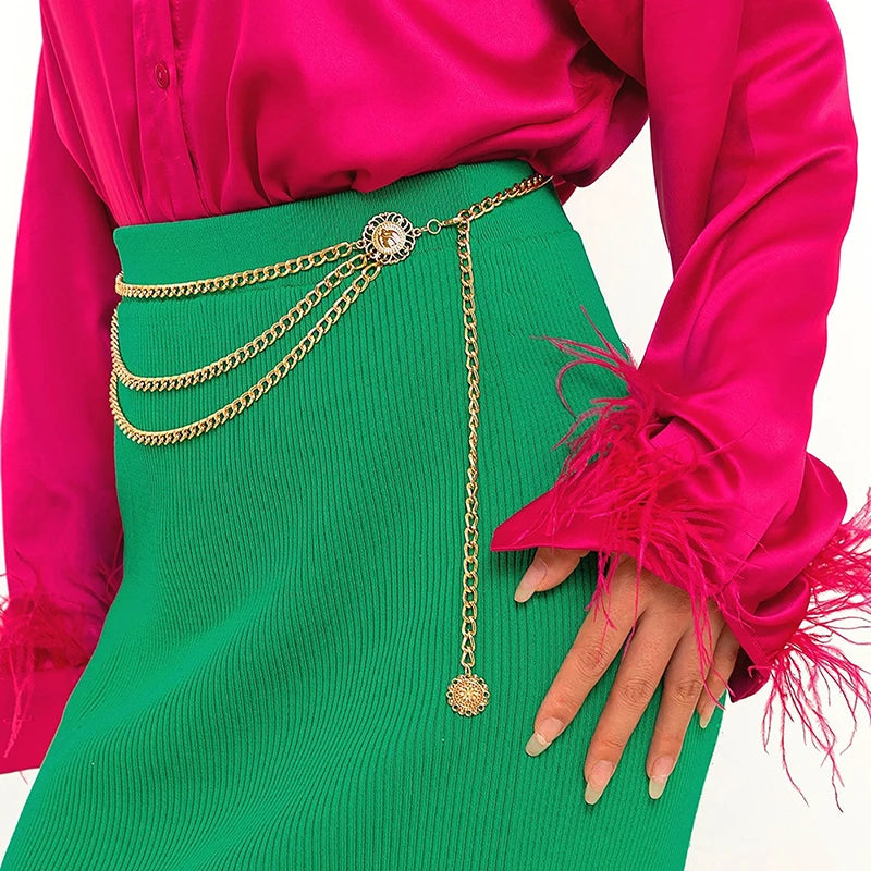 New Fashion Multi-layer Chain Belt For Women Fashion Gold Silver Color Metal High Waist Body Chain Dress Lady Tassel Belt