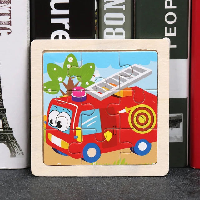 Wooden Toys 11x11cm Jigsaw 3d Puzzle Cartoon Animal Traffic Wooden Puzzle Game Montessori Educational Toys For Children