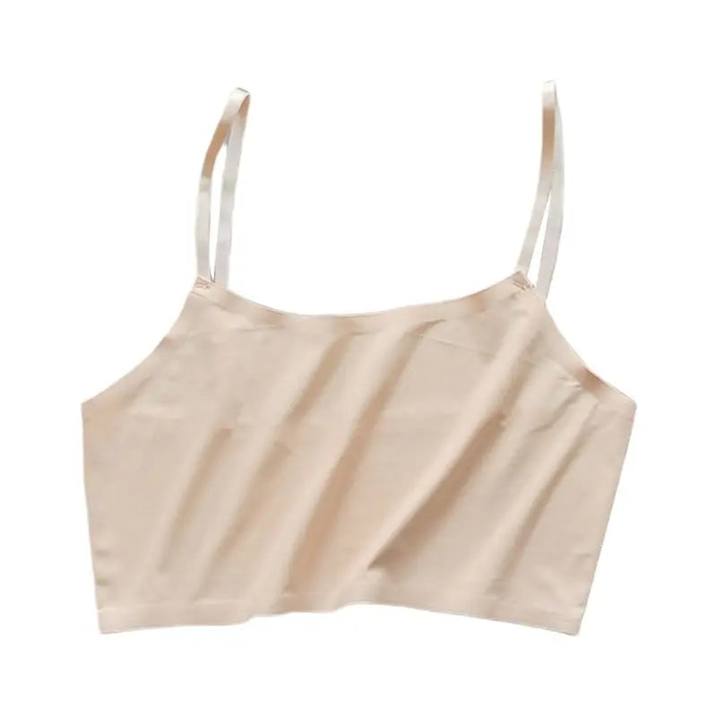 Women Girls Summer Ice Silk Crop Top Spaghetti Strap Seamless Bralette Solid Color Wire Free No Padded Basic Stretch Camisole