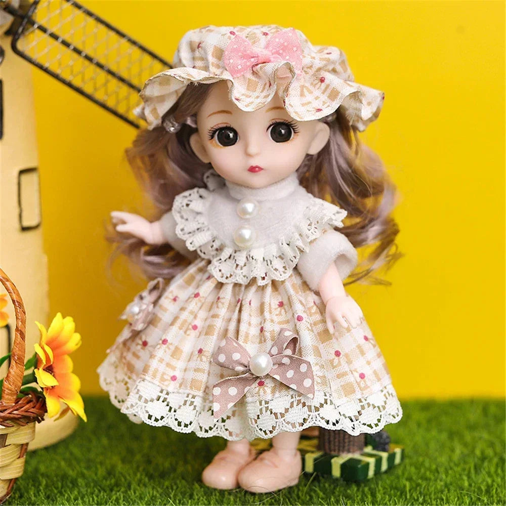 16cm 1/12 Cute Princess Doll 13 Joints BJD DIY Doll Toys with Clothes Shoes Movable Sweet Face Child Girl Birthday Gift for Kids