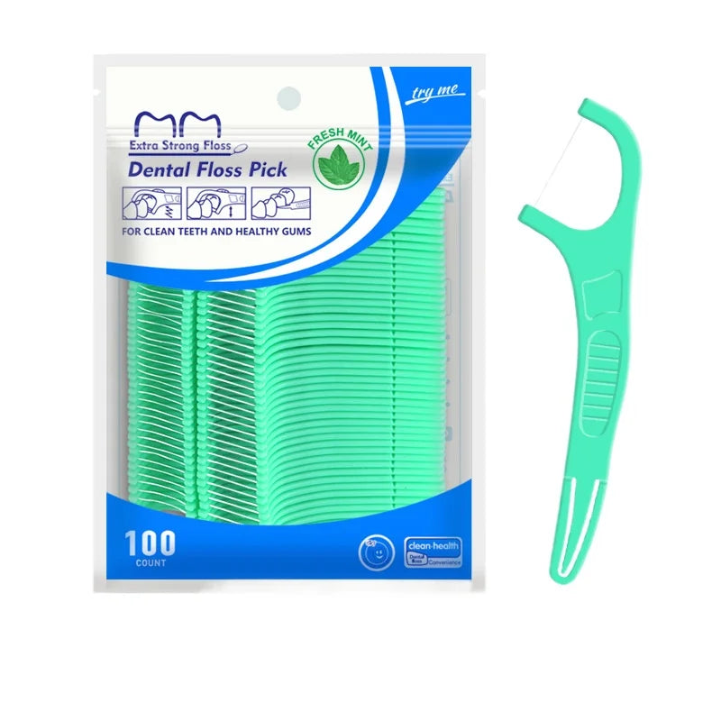 100pcs Mint Flavor Dental Floss Safe High-Grade Toothpick Stick Picks Plastic Toothpicks Ultrathin Peppermint Flavor Teeth Floss