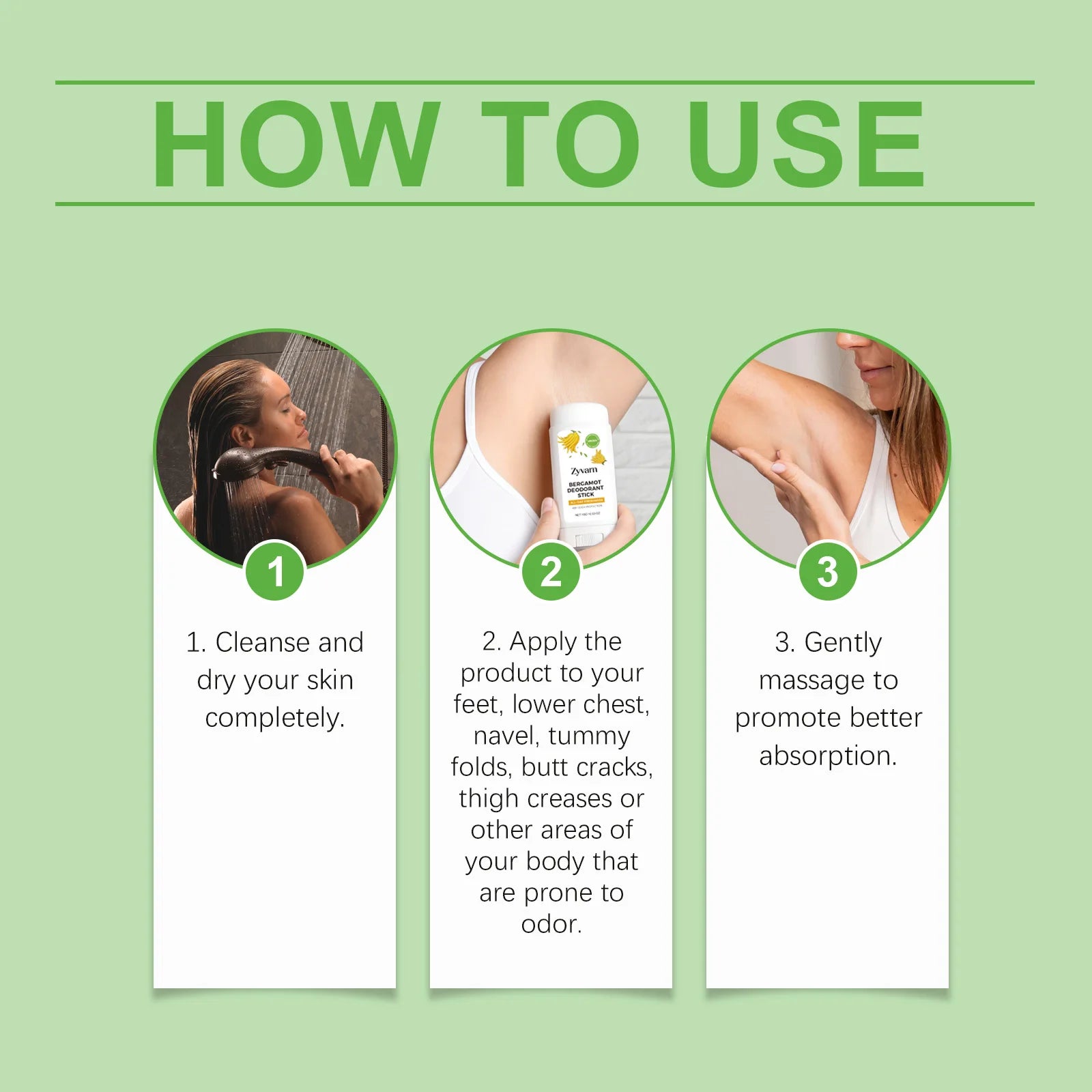 Refreshing Deodorant Balm Stick Natural Bergamot All Day Anti-Odor Easy Apply Pocket Size Portable Underarm Fragrance Balm Stick