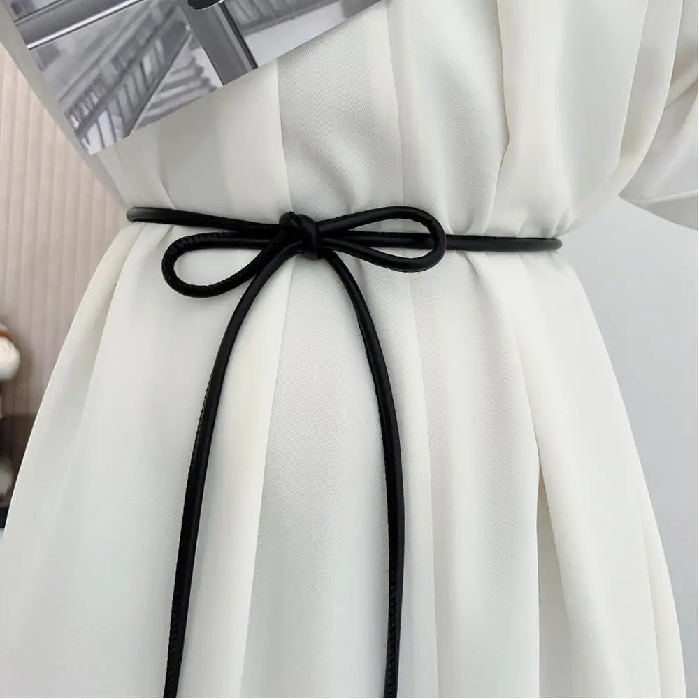 New Round Leather Thin Belt Women Decorative Bow Knot Waist Rope Knotted Dress Coat Sweater String Strap Waistband