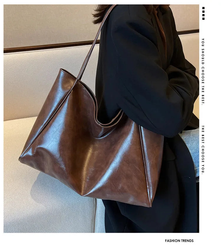 Women Tote Bags Fashion Underarm Pouch Large Capacity Soft Pu Shoulder Bag Retro Crossbody Bag Casual Portable Bucket Bag