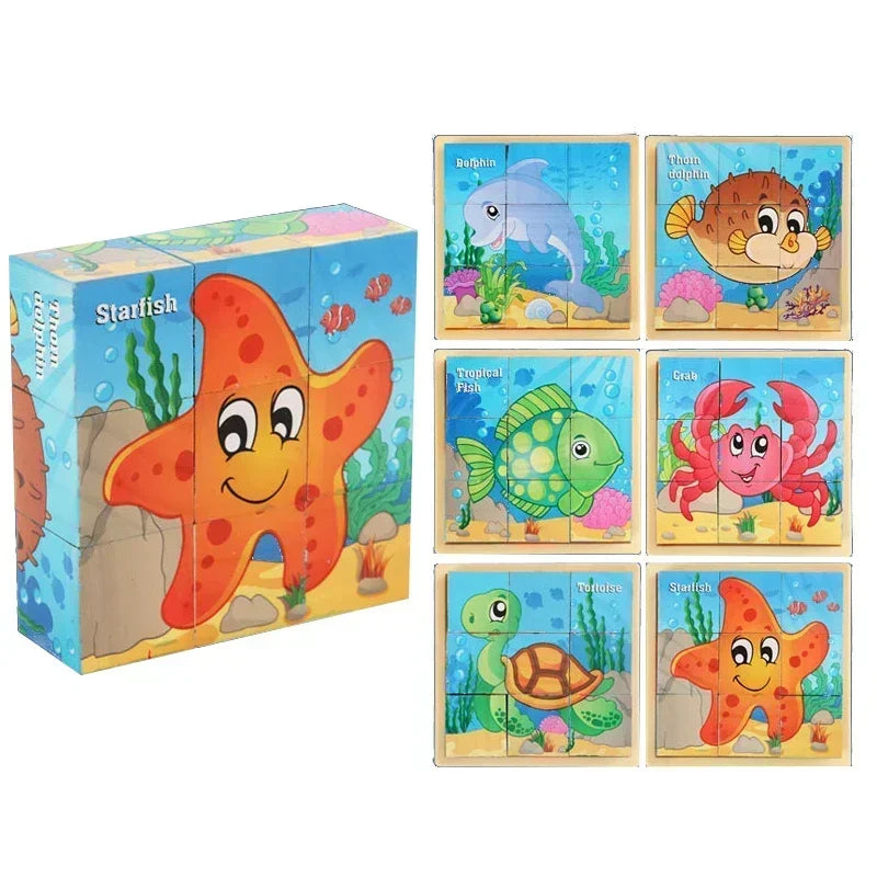 3D cube Wooden puzzle children's nine pieces six-sided wooden block tray children's Montessori learning educational puzzle toys